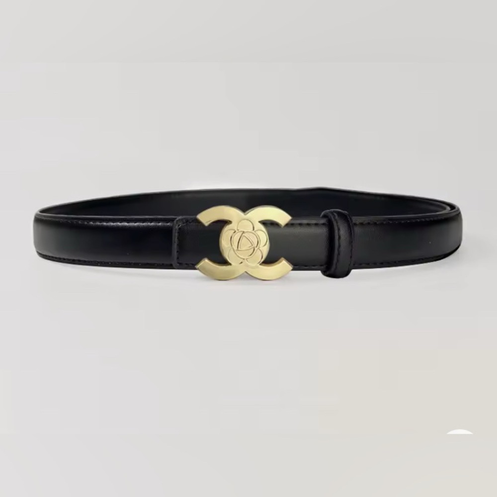 High Fashion Rose Embroidered Black Belt with Gold Buckle